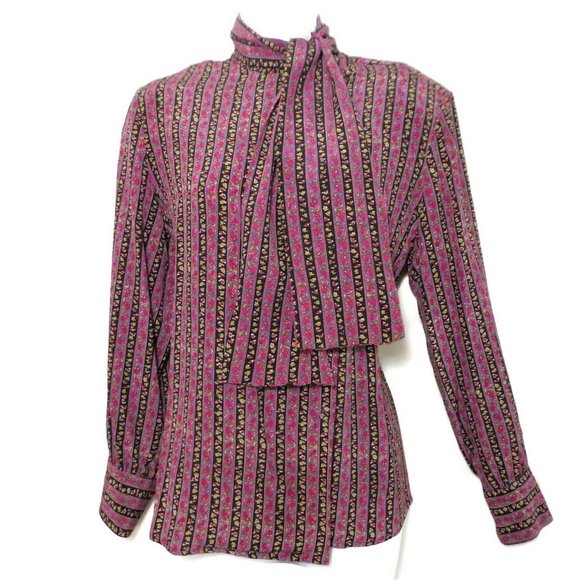 SiLK Lloyd Williams Limited Saks Blouse Pure Silk Secretary Neck Tie Bow M - Picture 4 of 8